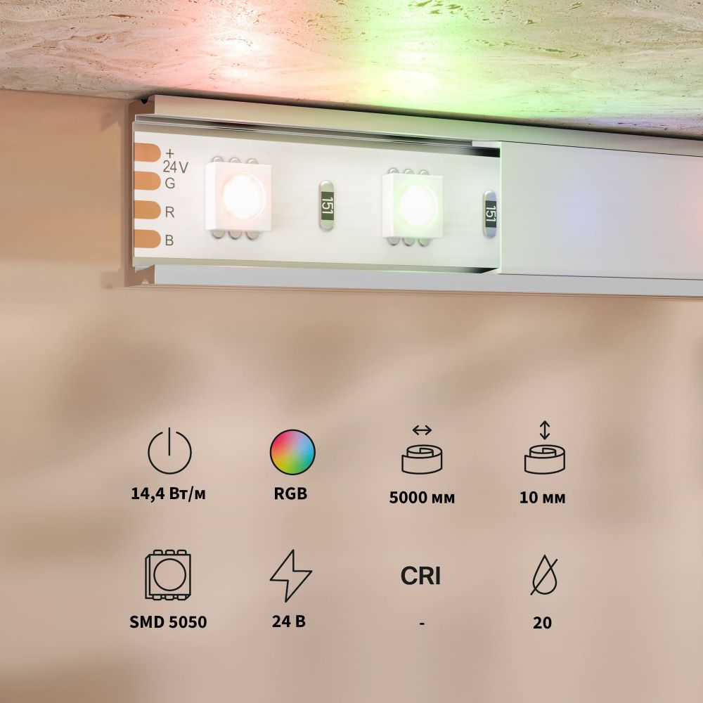Светодиодная лента Base 24В 5050 14,4Вт/м RGB 5м IP 20 201197