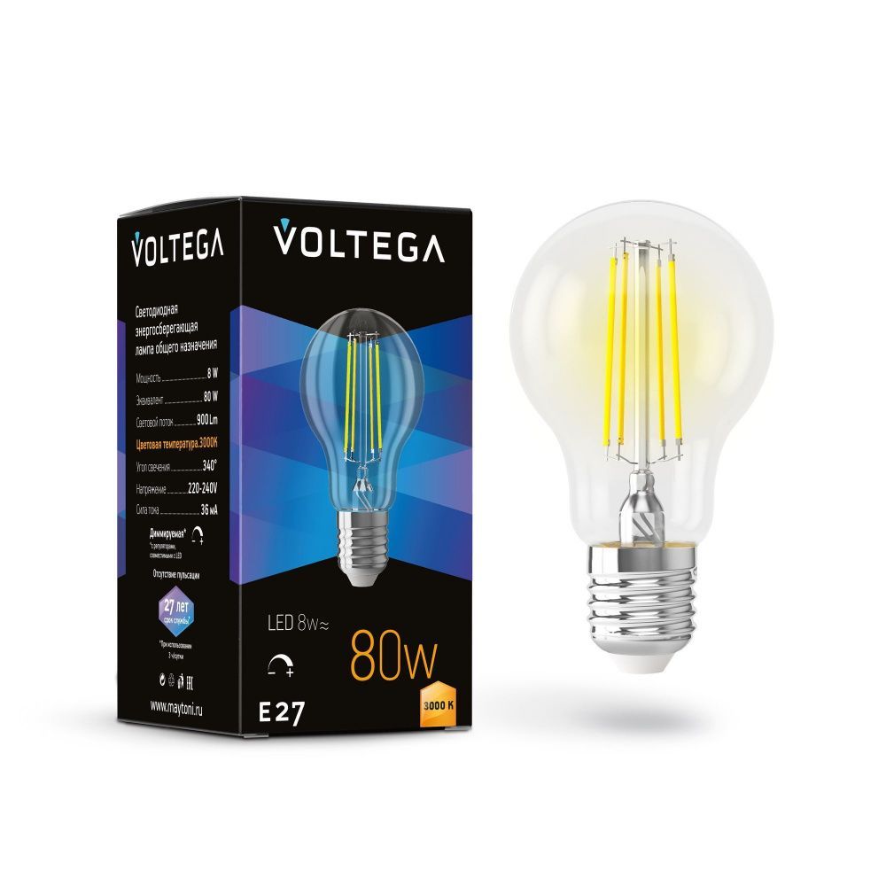 Светодиодная лампа Crystal A60 8W 3000K E27 DIM 340°