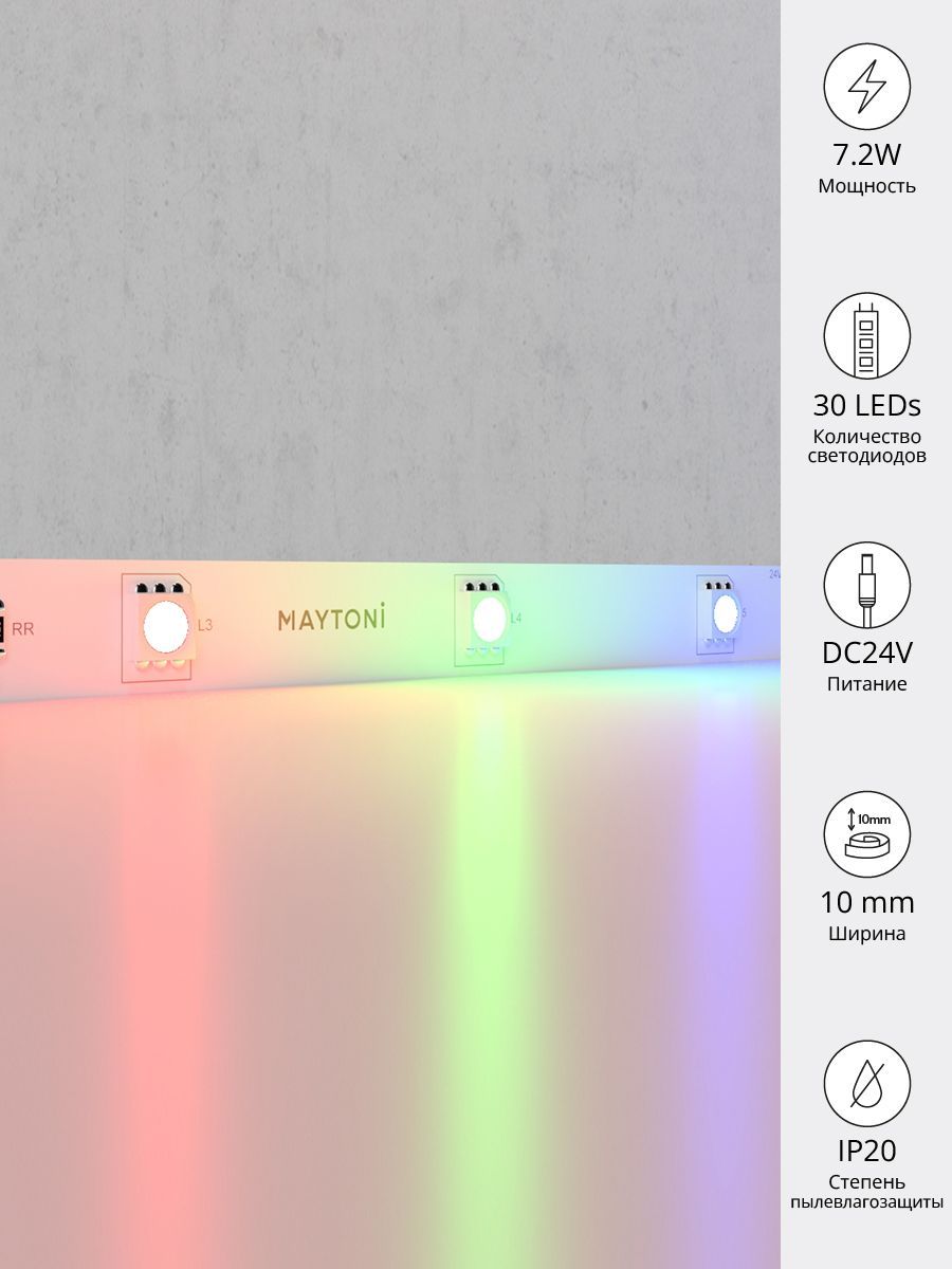 Светодиодная лента 24В 5050 7,2Вт/м RGB 5м IP20