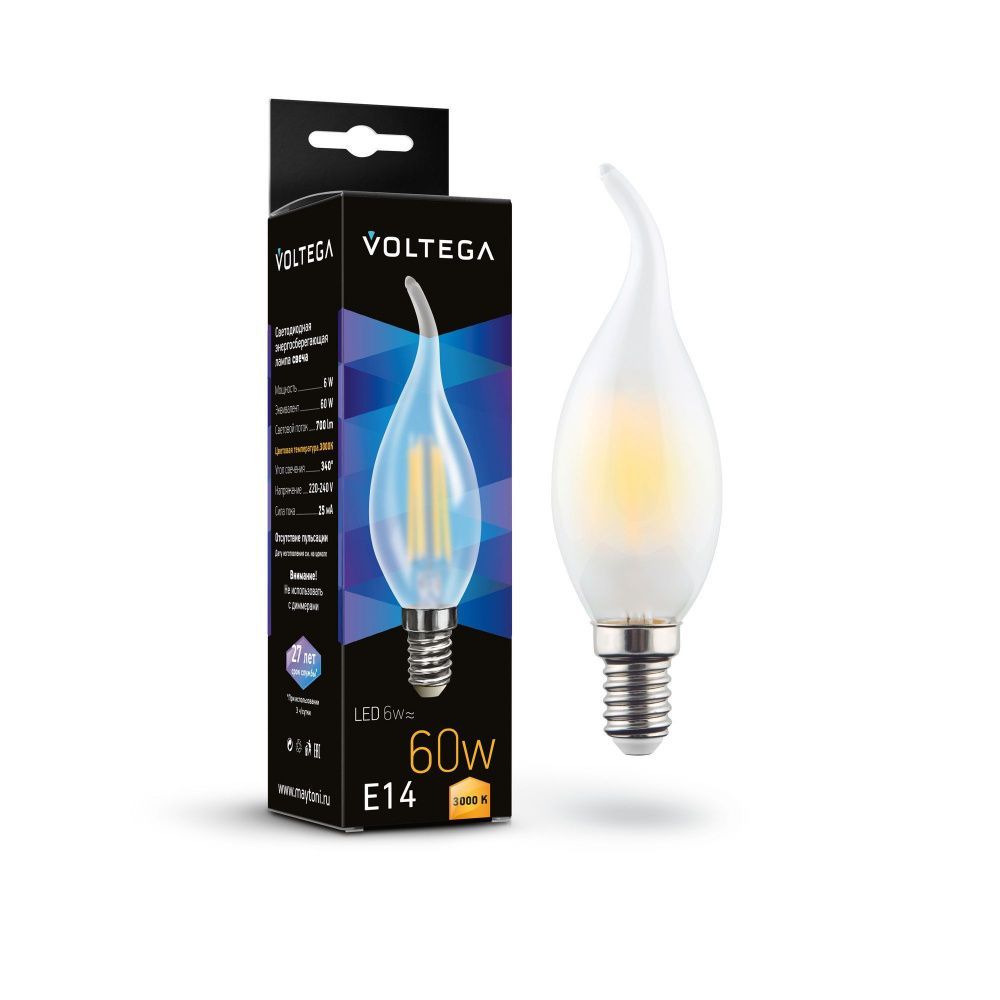 Светодиодная лампа Crystal Candle wind matt 6W 3000K E14 340°