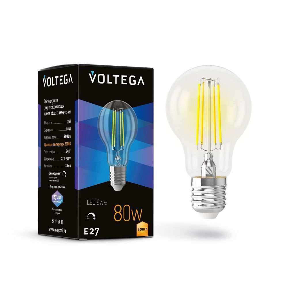 Светодиодная лампа Crystal A60 8W 3000K E27 DIM 340°